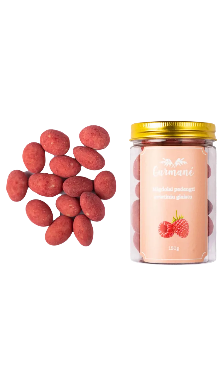 Migdolai padengti avietiniu glaistu 150g